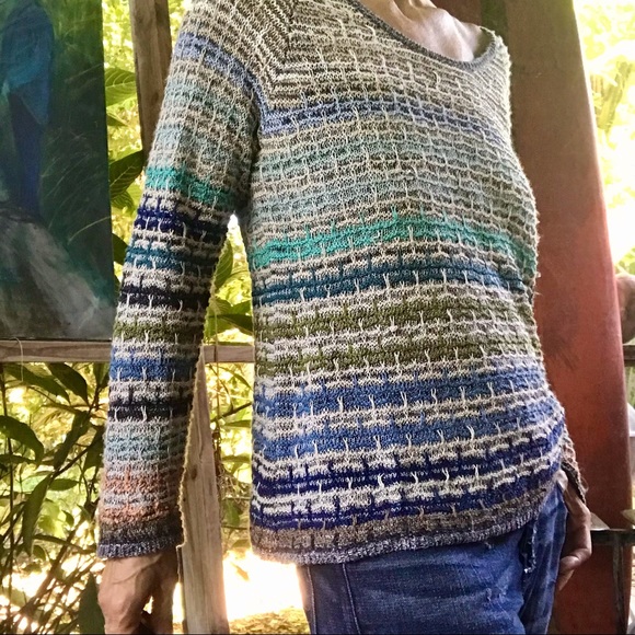 NIC+ZOE Blue/Green Striped Sweater (M) - Picture 8 of 11